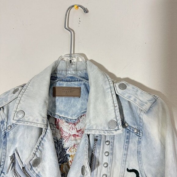 Blank NYC Women's Size Small Embroidered Studded Denim Moto Jacket Acid Wash - Picture 5 of 11